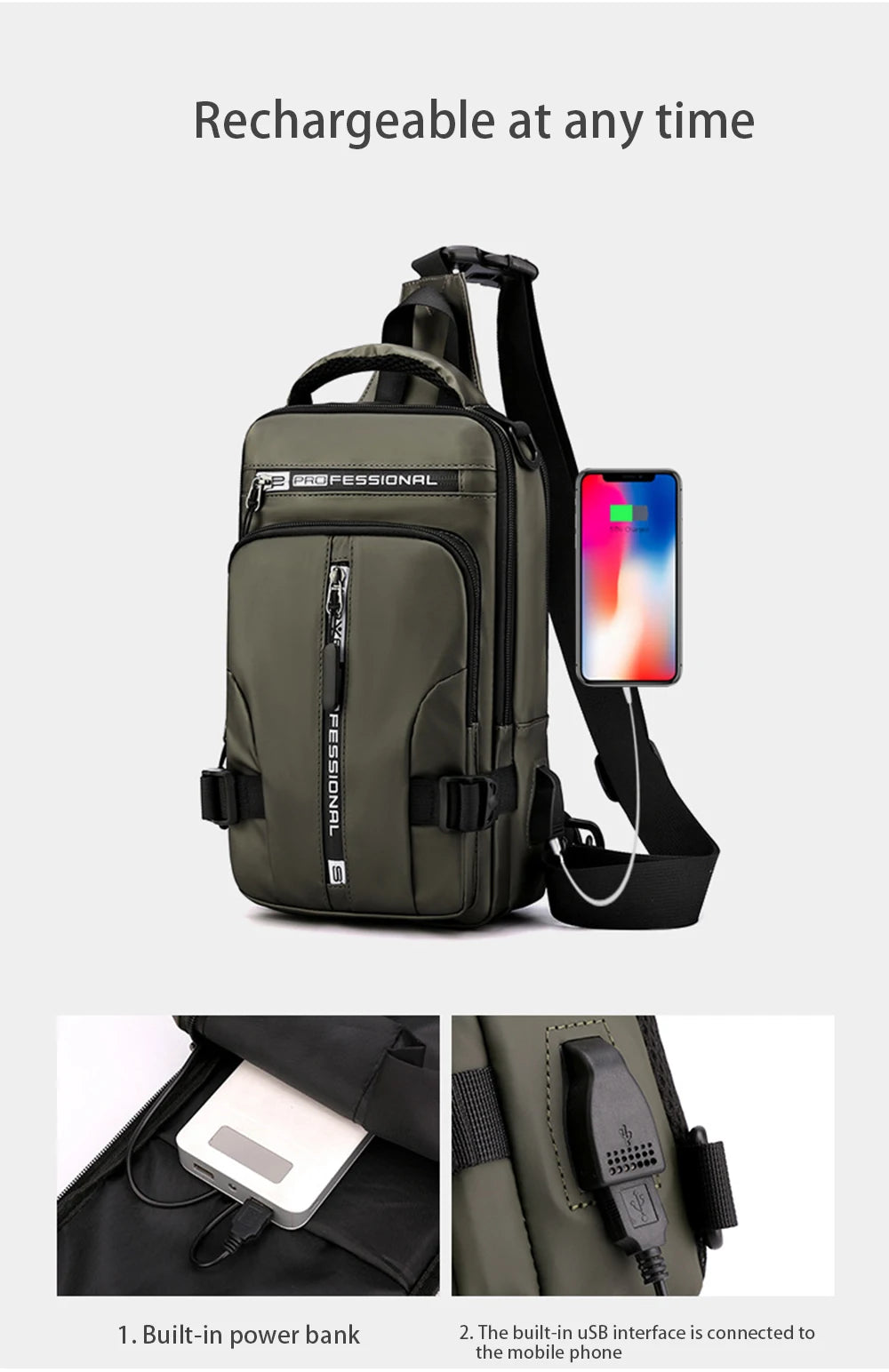 Nylon Crossbody Bag with USB Charging Port for Multifunction Use