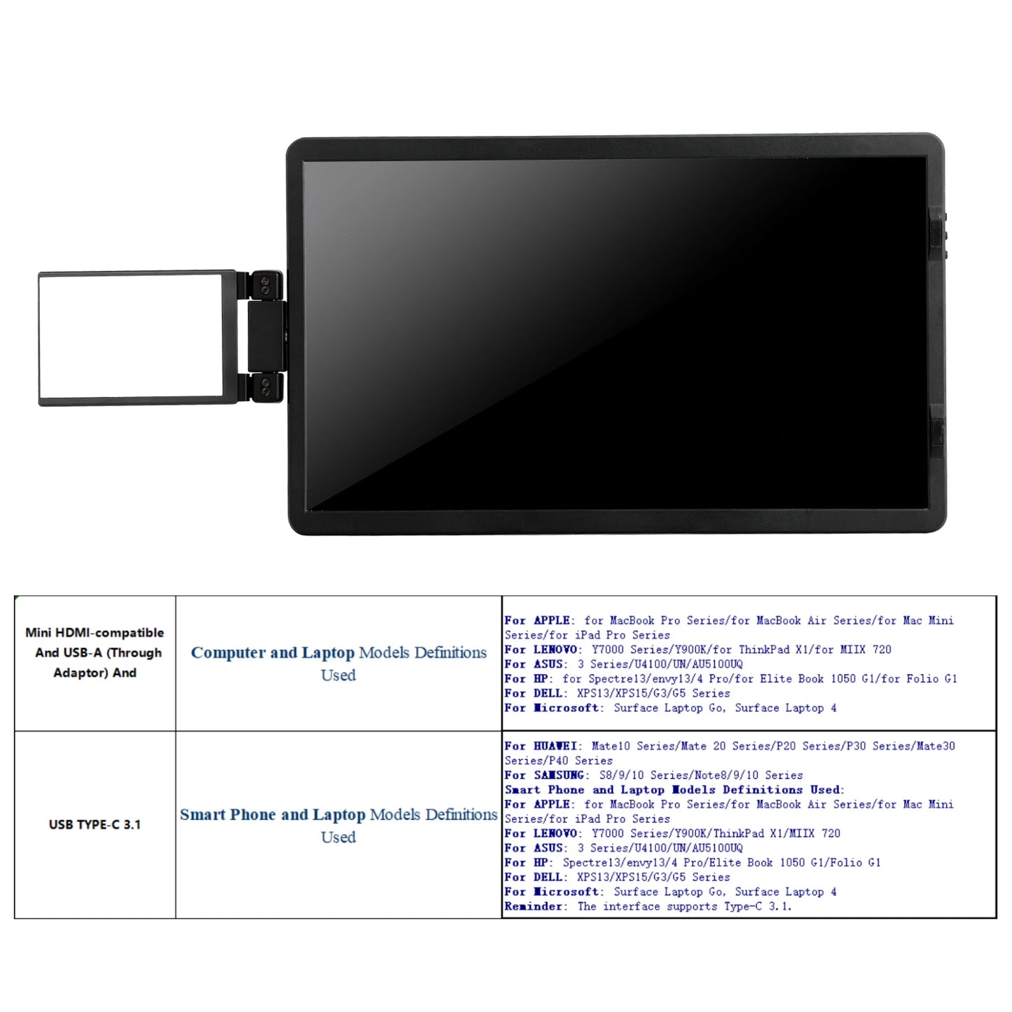 LCD Laptop Monitor; Foldable Screen For Conference, Office, Computer, & Gaming