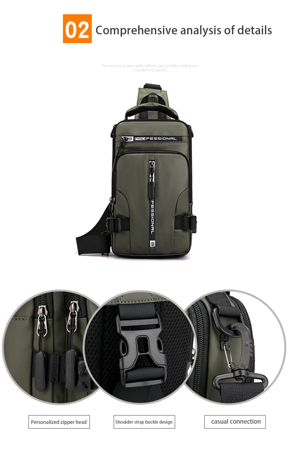 Nylon Crossbody Bag with USB Charging Port for Multifunction Use