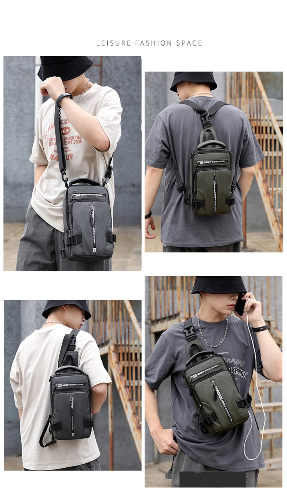 Nylon Crossbody Bag with USB Charging Port for Multifunction Use