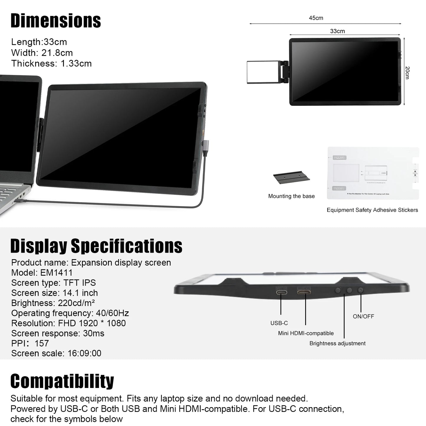 12" & 14" Laptop Dual Monitor Screen Extender