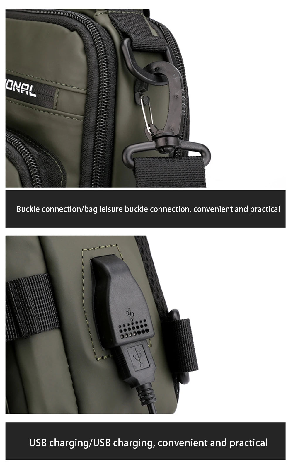 Nylon Crossbody Bag with USB Charging Port for Multifunction Use