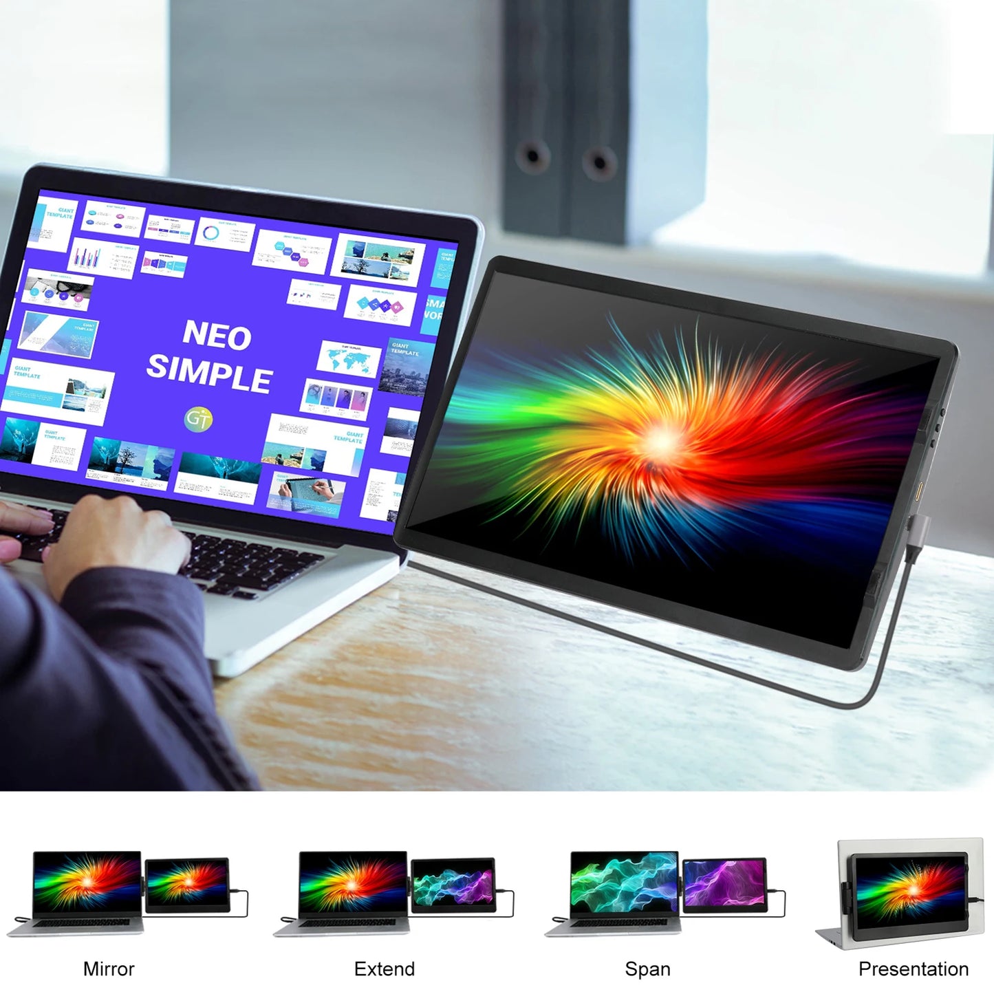 LCD Laptop Monitor; Foldable Screen For Conference, Office, Computer, & Gaming