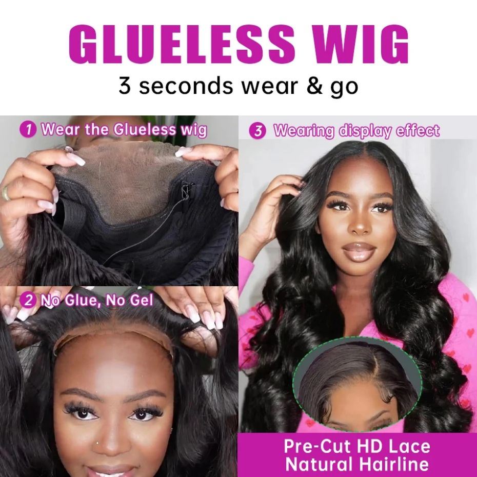 Glueless Ready to Wear Deep Wave Lace Closure Wig with 100% Human Hair- Pre Plucked, 4x6 Water Curly Brazilian 32, 34, 36Inch