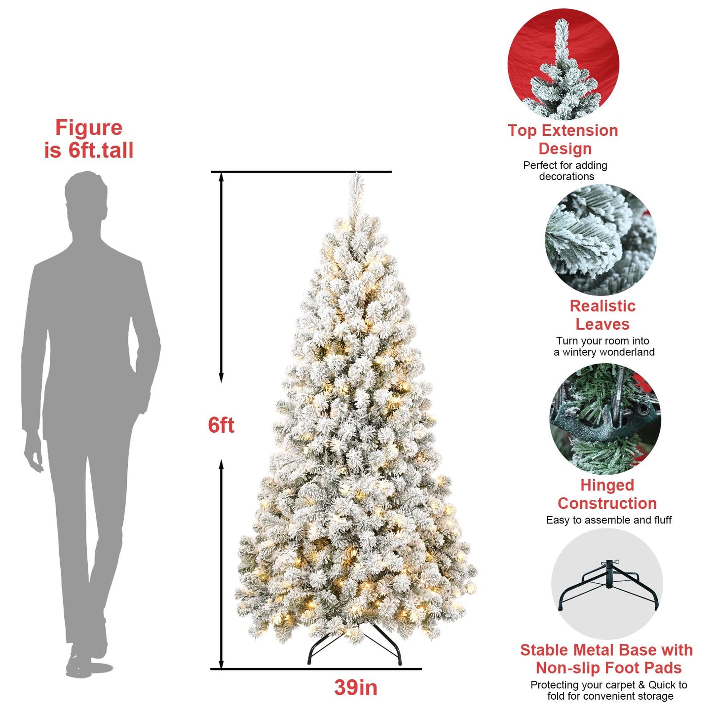 5ft Pre-lit Fluffy Flocked Artificial Christmas Tree Environmentally Friendly Fireproof