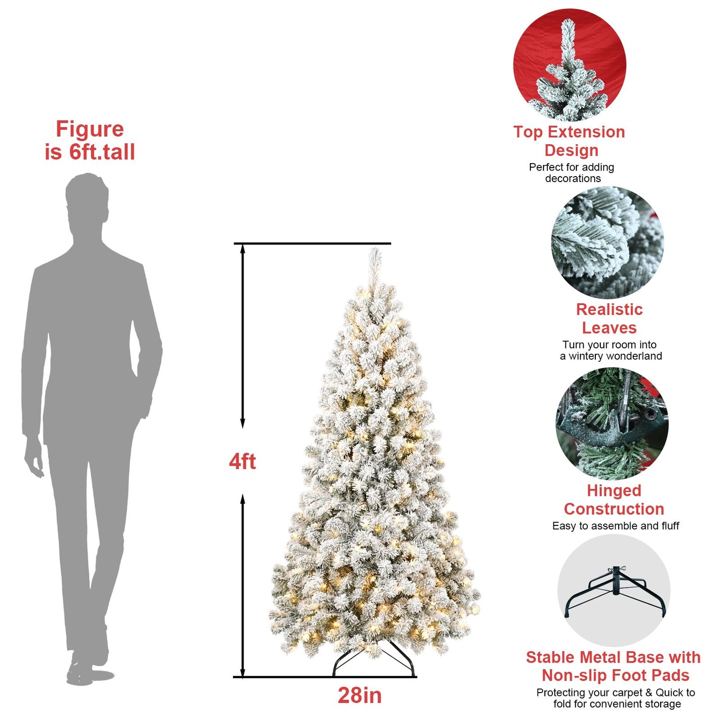 5ft Pre-lit Fluffy Flocked Artificial Christmas Tree Environmentally Friendly Fireproof