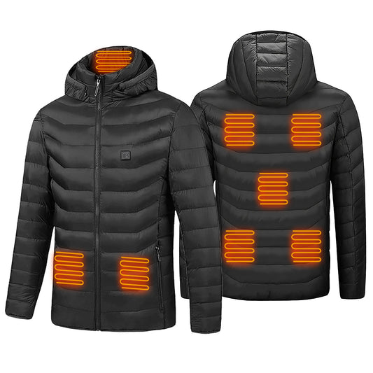 Heated Lightweight Winter Hooded Jacket with 3-Level Heating Modes 8 Heating Zones & Detachable Zipper Hood