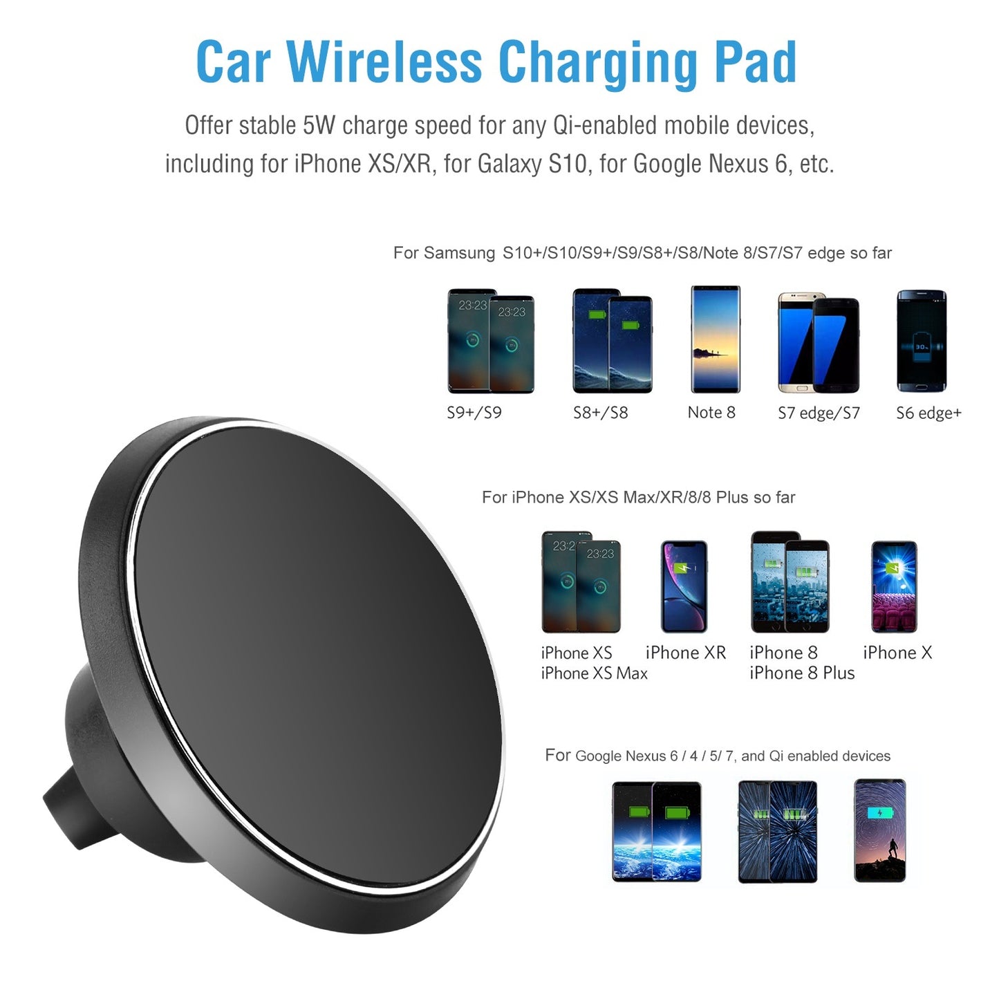 Wireless Magnetic Car Phone 5W Charging Pad Air Vent Mount Holder