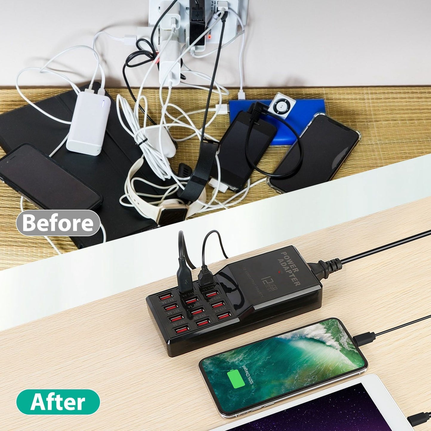 Multi 12 Port USB Fast Charging Station Hub 60W Desktop