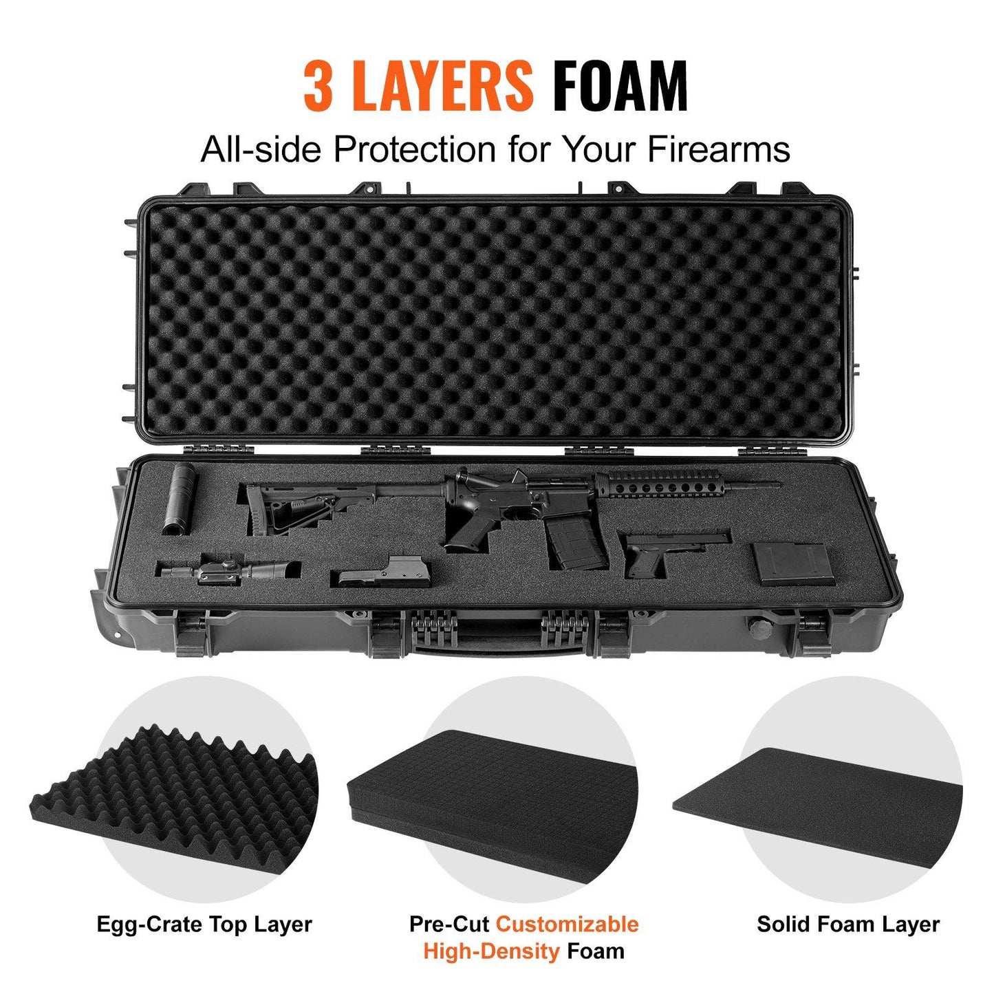 Tactical Range Case, Outdoor Tactical Hard Case with 3 Layers Fully-protective Foams, 42 inch lockable Hard Tactical Range Case with Wheels, IP67 Waterproof & Crushproof