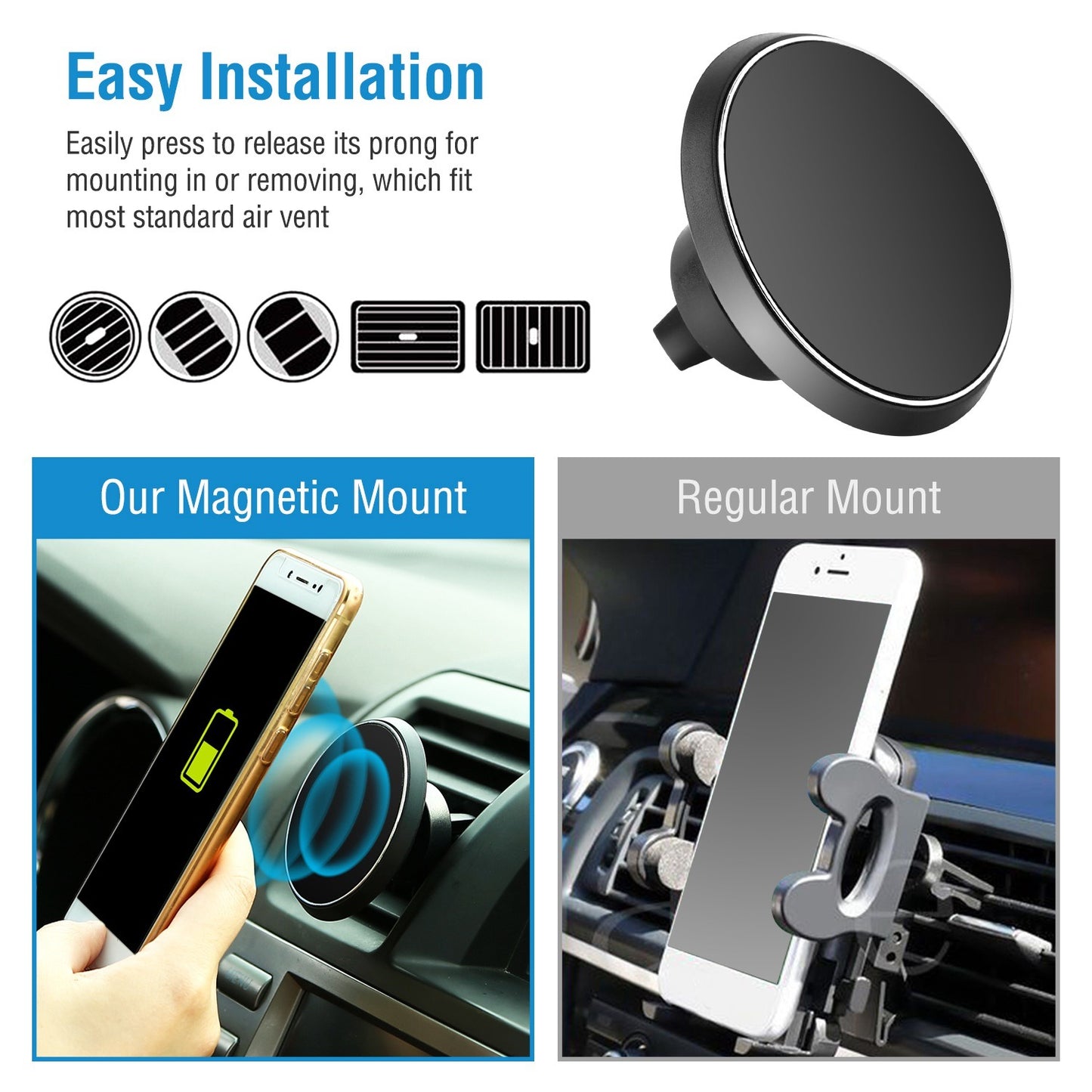 Wireless Magnetic Car Phone 5W Charging Pad Air Vent Mount Holder