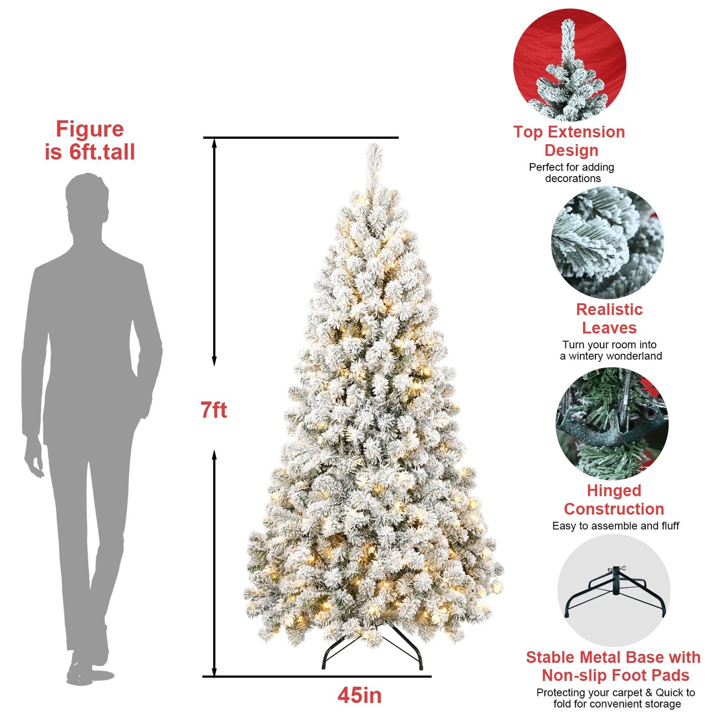 5ft Pre-lit Fluffy Flocked Artificial Christmas Tree Environmentally Friendly Fireproof