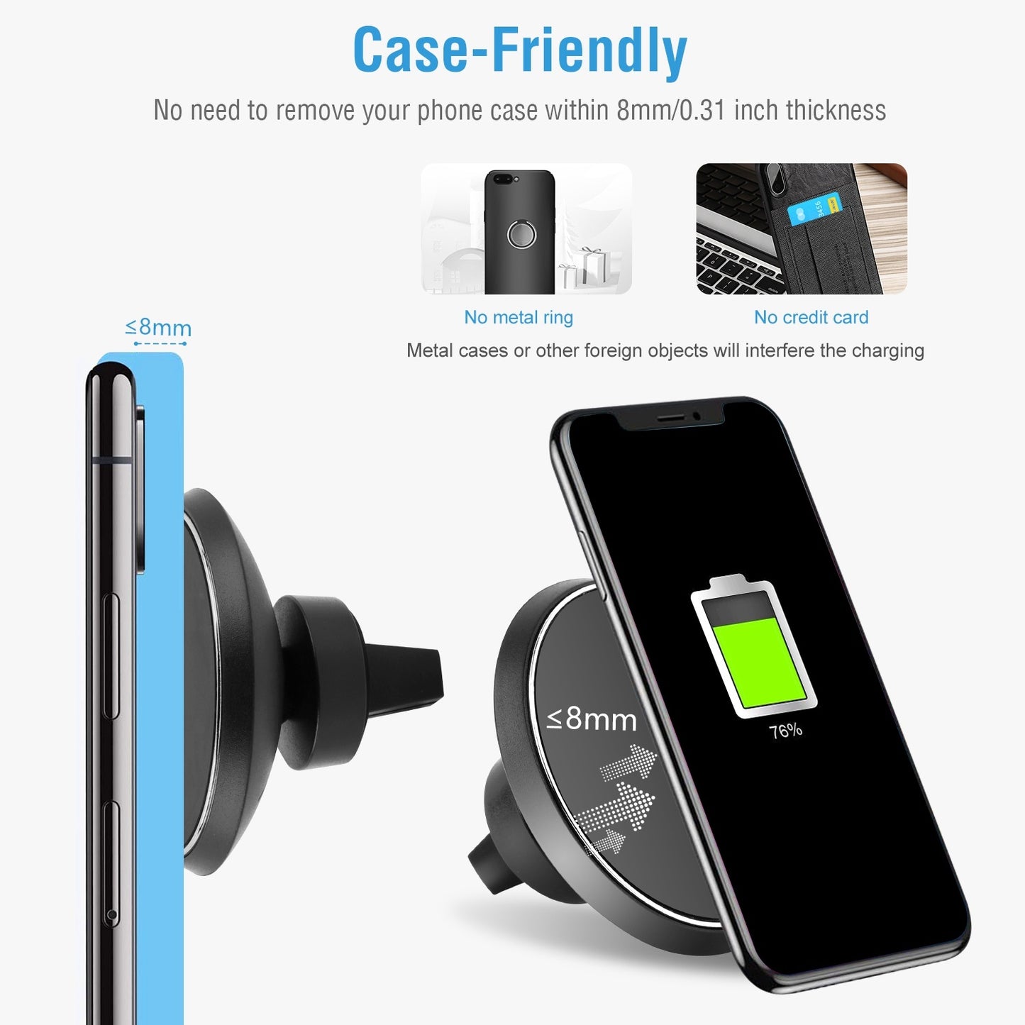 Wireless Magnetic Car Phone 5W Charging Pad Air Vent Mount Holder