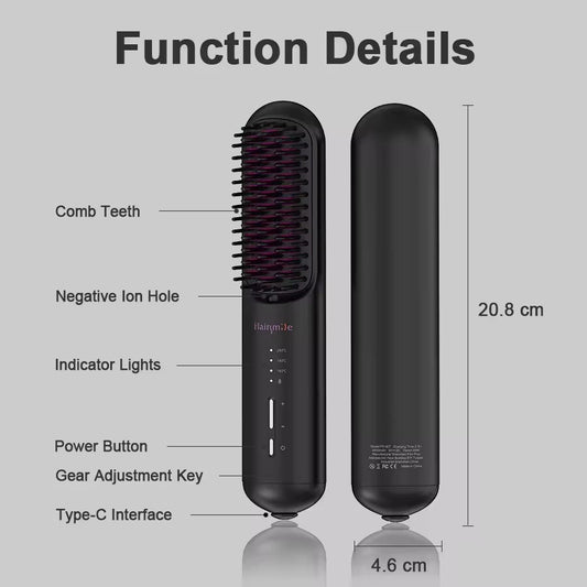 Portable USB Rechargeable Cordless Beard & Hair Straightener Brush Mini Wireless