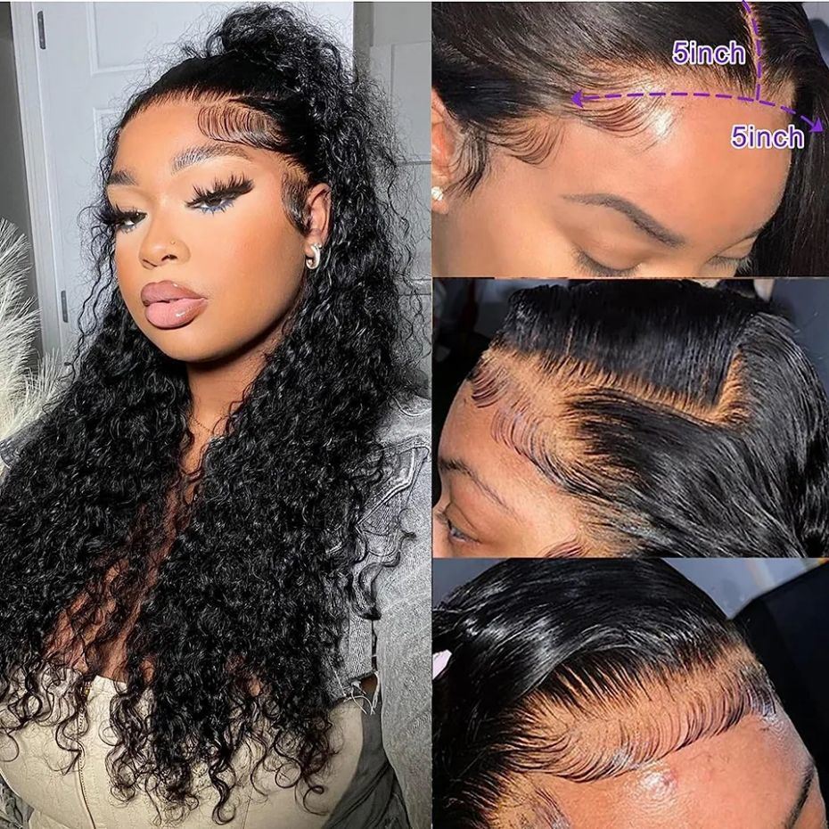 Glueless Ready to Wear Deep Wave Lace Closure Wig with 100% Human Hair- Pre Plucked, 4x6 Water Curly Brazilian 32, 34, 36Inch