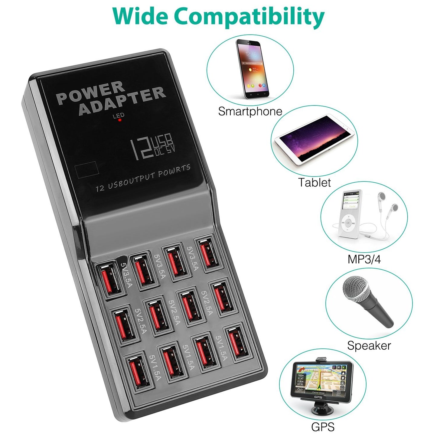 Multi 12 Port USB Fast Charging Station Hub 60W Desktop