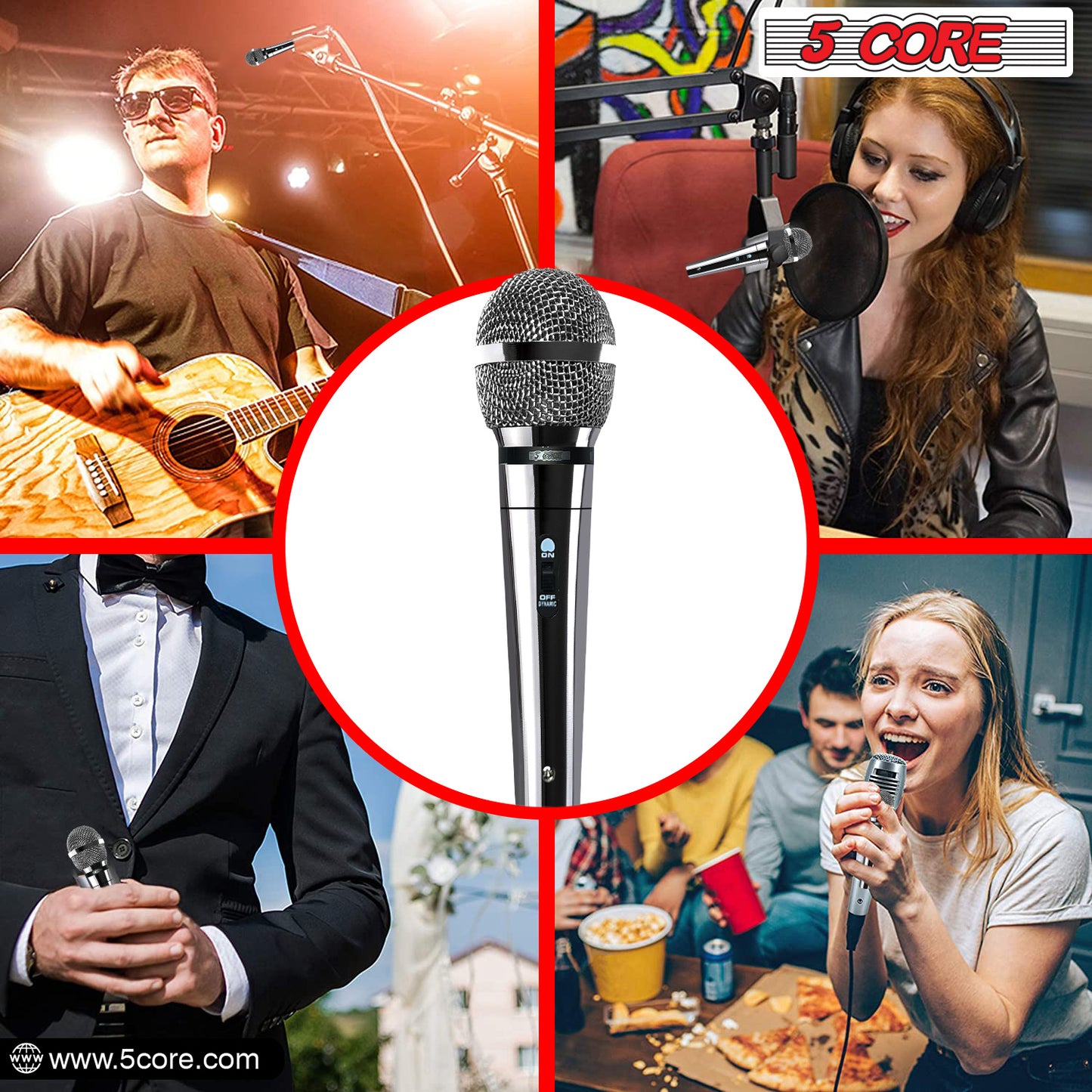 5 CORE Microphone for Dynamic Vocals, Handheld, Unidirectional w On Off Switch + XLR Audio Cable for Singing Karaoke Public Speaking & Parties -