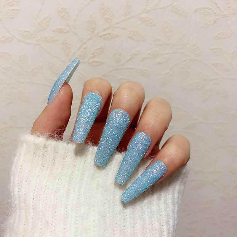 Glitter False Nail Tips Solid Color Matte Super Long Coffin False Nail Ballet Press on Nails for Artificial Fingernails